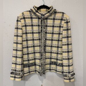 St. John Collection Womens Boucle Blazer Jacket Yellow Black Plaid